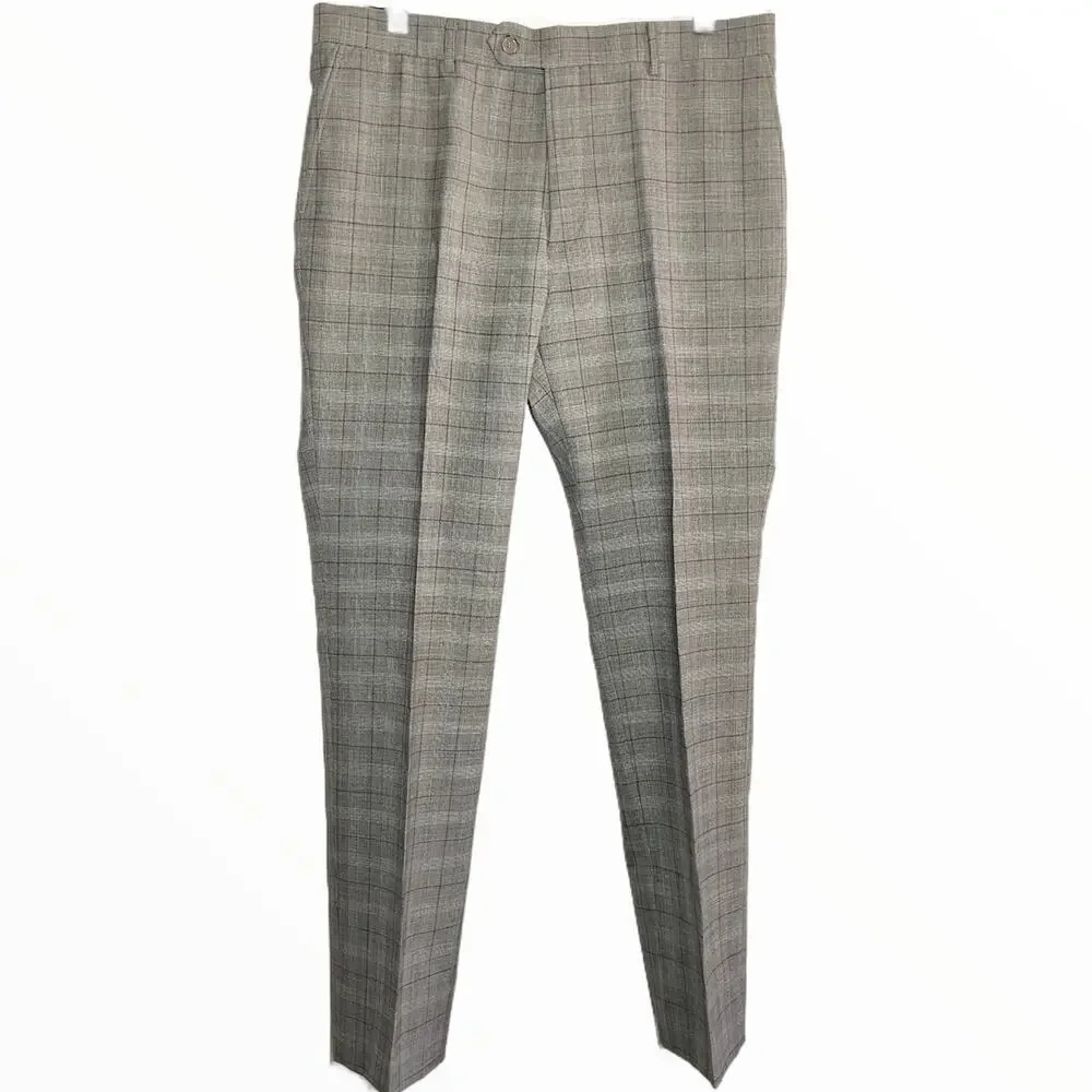 Super 150's 100% Australian Wool 2 Piece Suit Plaid Gray Red 36x34 54R
